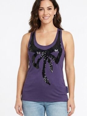 Miley Cyrus & Max Azria Purple Tank with Black Sequin Bow